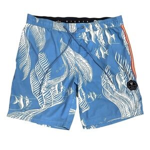 Vissla Hoffman Swim Trunks Mens M Blue California Fabrics Retro Beach Fish Surf